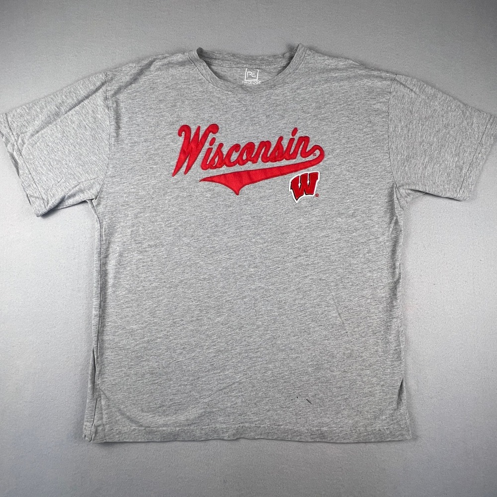 Wisconsin Badgers T-Shirt Mens XL Gray Embroidered NCAA Collegiate Tee ProEdge